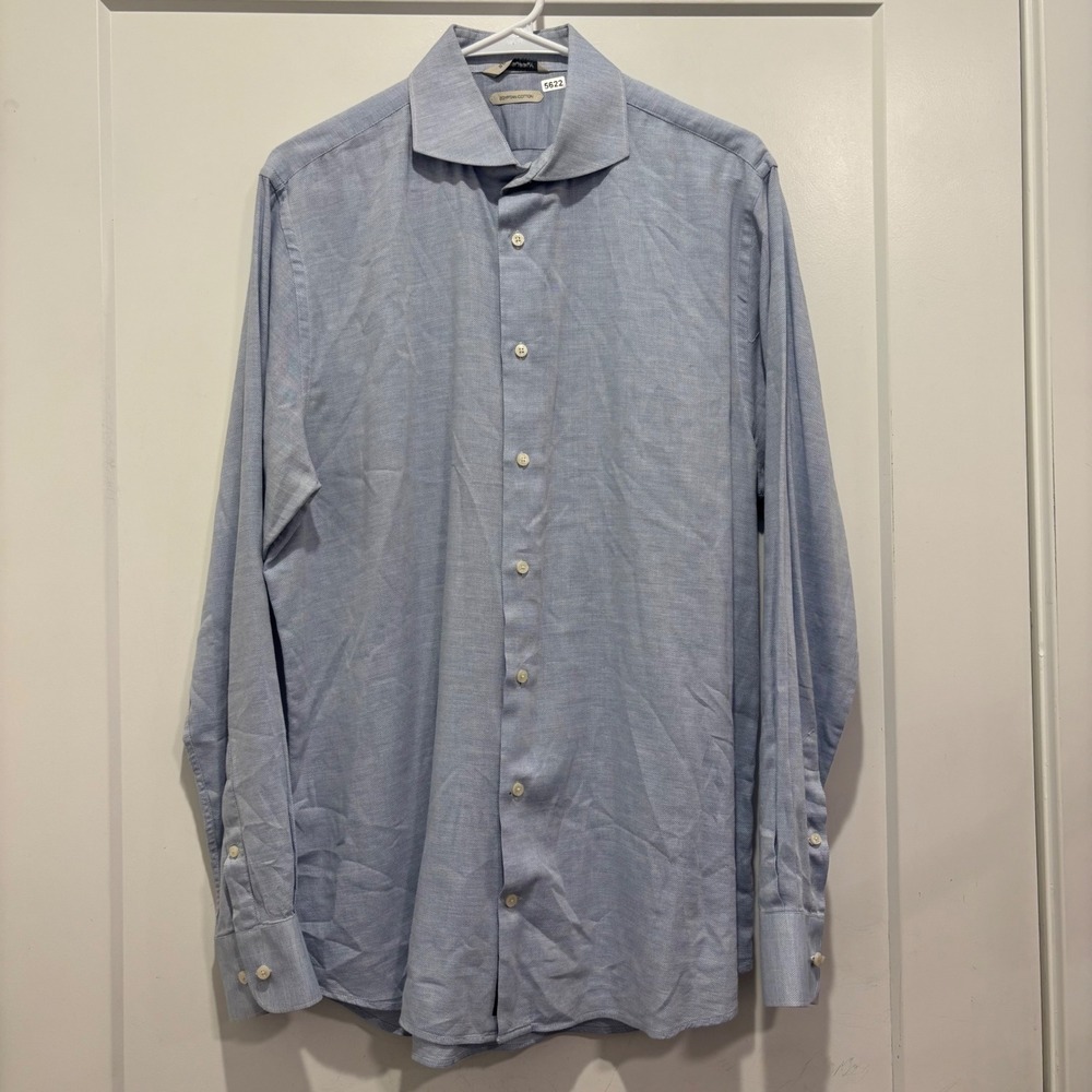 Suitsupply Mens Light Blue Egyptian Cotton Spread Collar Button Down Shirt 17 43
